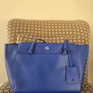 Tory Burch Blue Leather Tote Bag + Bonus Matching Wallet